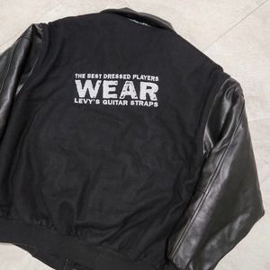 VTG Levy's Guitar Straps Mens L Large Wool Leather Black Bomber Varsity Jacket